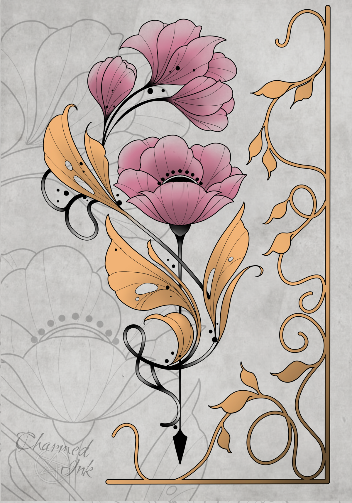 Pink Floral & Gold
